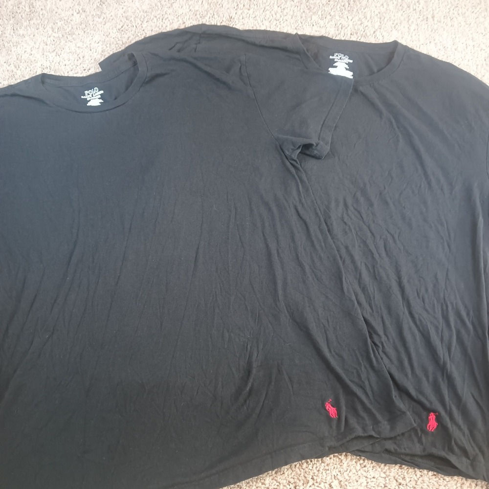 Polo Ralph Lauren Mens 2 Pack Black Cotton T-Shirts 2XL Red Pony Logo